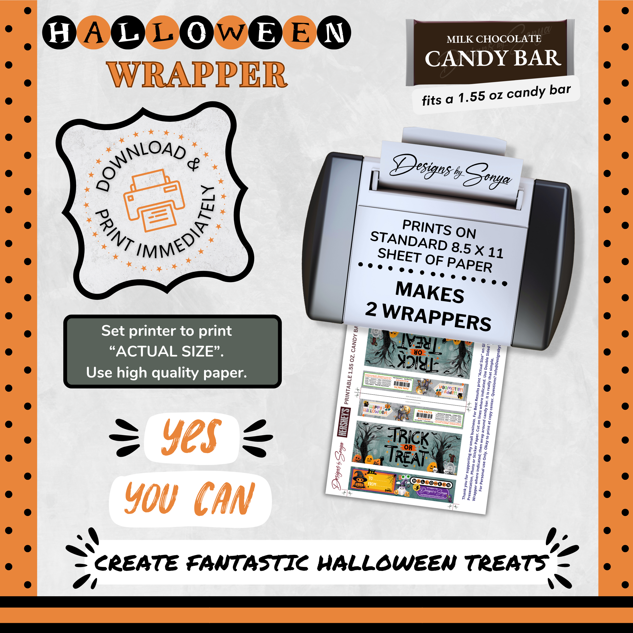 Custom Halloween Digital Candy Bar Wrapper | Printable Candy Bar Covers | Instant Download for Trick-or-Treat Party Favors | Fits 1.55 oz Hershey's Chocolate Bar