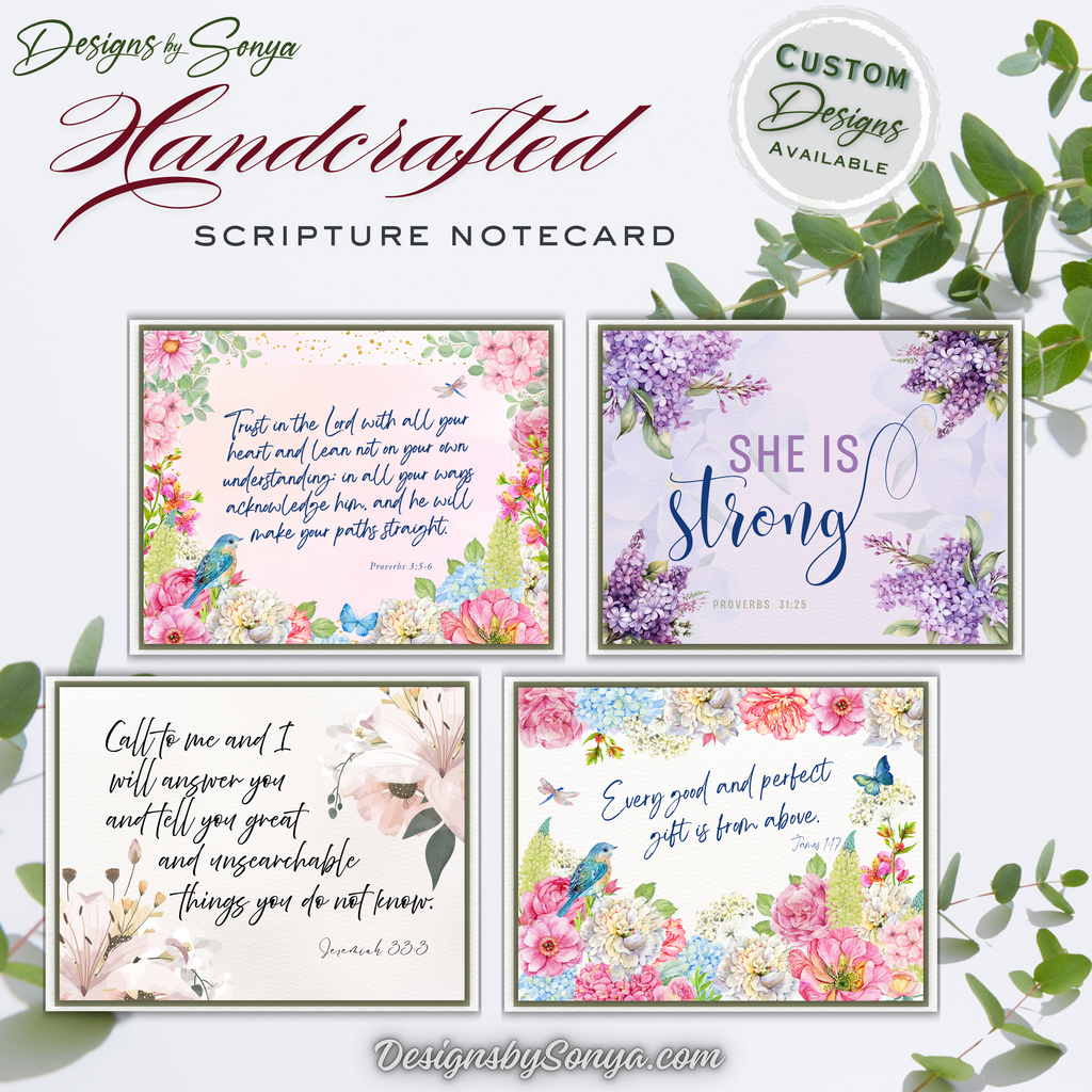 Handcrafted Scripture Notecard, Proverbs 3:5-6 – Floral A2 Christian Card, “Trust in the Lord” - Blank Encouragement Note, Faith Stationery