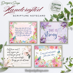 Handcrafted Scripture Notecard, Proverbs 3:5-6 – Floral A2 Christian Card, “Trust in the Lord” - Blank Encouragement Note, Faith Stationery