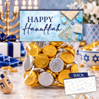 Printable Hanukkah Treat Bag Topper | Happy Hanukkah Candy Bag Topper | Blue Watercolor Menorah & Dreidel Design | Jewish Holiday Party Favor | 4" x 2" PDF Download