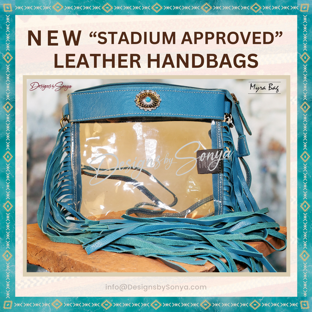 Azura Clear Crossbody Bag by Myra in Turquoise Blue | Stadium Approved Western Leather Handbag with Fringe, Adjustable Strap, and Concho Detailing