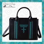 Montana West Whipstitch Concealed Carry Tote with Matching Bi-Fold Wallet | MW1124-H8120SW | Black with Turquoise