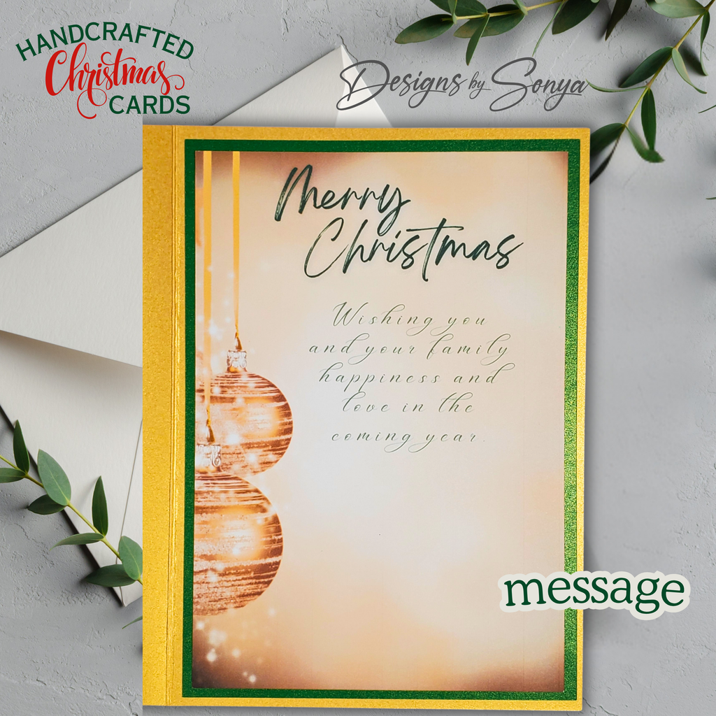LIMITED EDITION | Elegant Green Ornament Christmas Card | Handcrafted A7 Holiday Greeting with Glitter Accents & Printed Interior Message