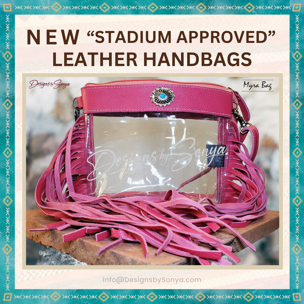 Azura Clear Crossbody Bag by Myra in Magenta | Stadium Approved Western Leather Handbag with Fringe, Adjustable Strap, and Concho Detailing