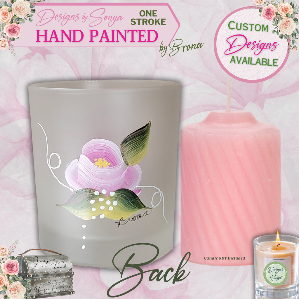 Unique One Stroke | Hand Painted Enamel Glass Votive | Candle Holder | Pink Rose Design | Original Work of Art | Mother's Day Gift | Signed