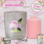 Unique One Stroke | Hand Painted Enamel Glass Votive | Candle Holder | Pink Rose Design | Original Work of Art | Mother's Day Gift | Signed