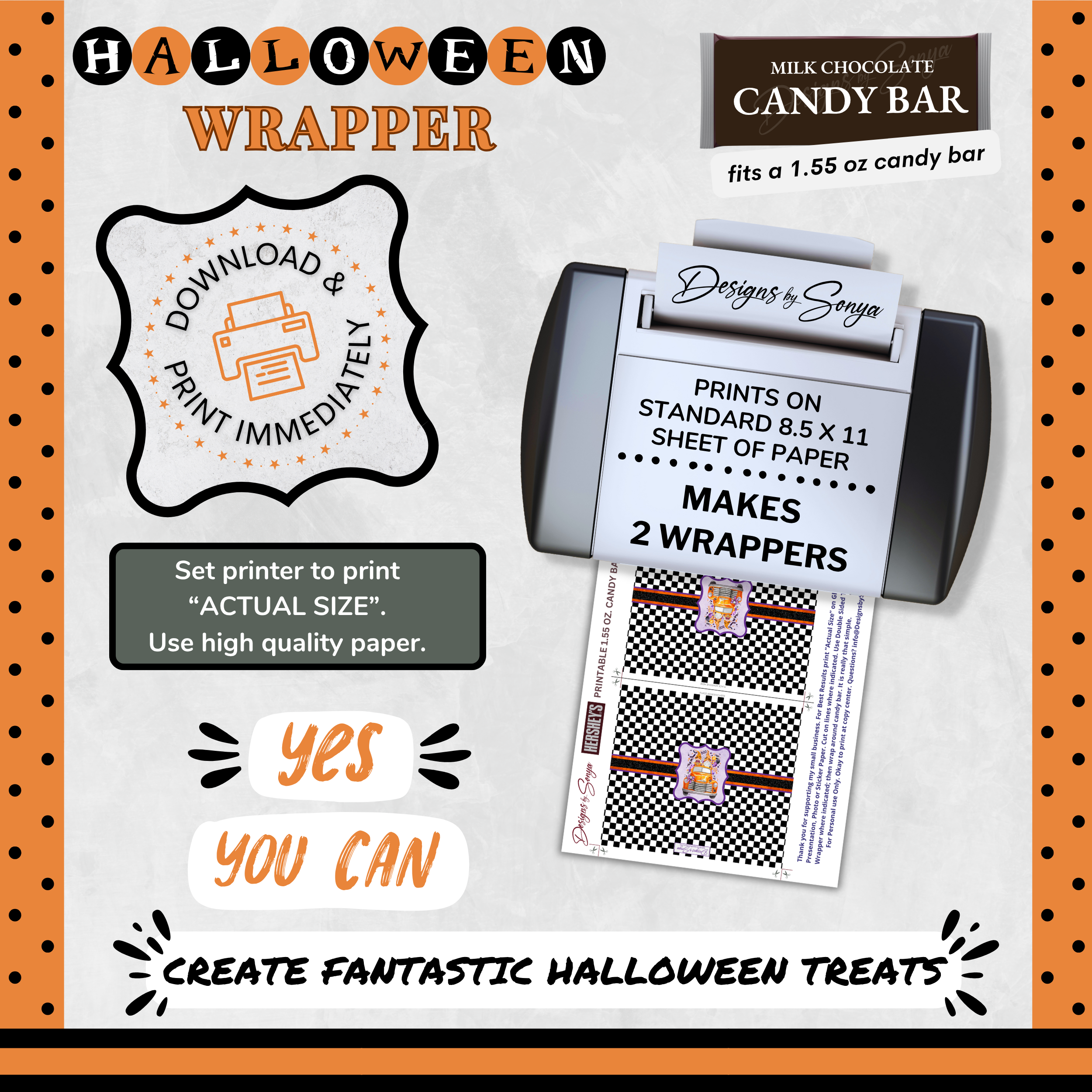 Custom Halloween Digital Candy Bar Wrapper | Printable Candy Bar Covers | Instant Download for Trick-or-Treat Party Favors | Fits 1.55 oz Hershey's Chocolate Bar