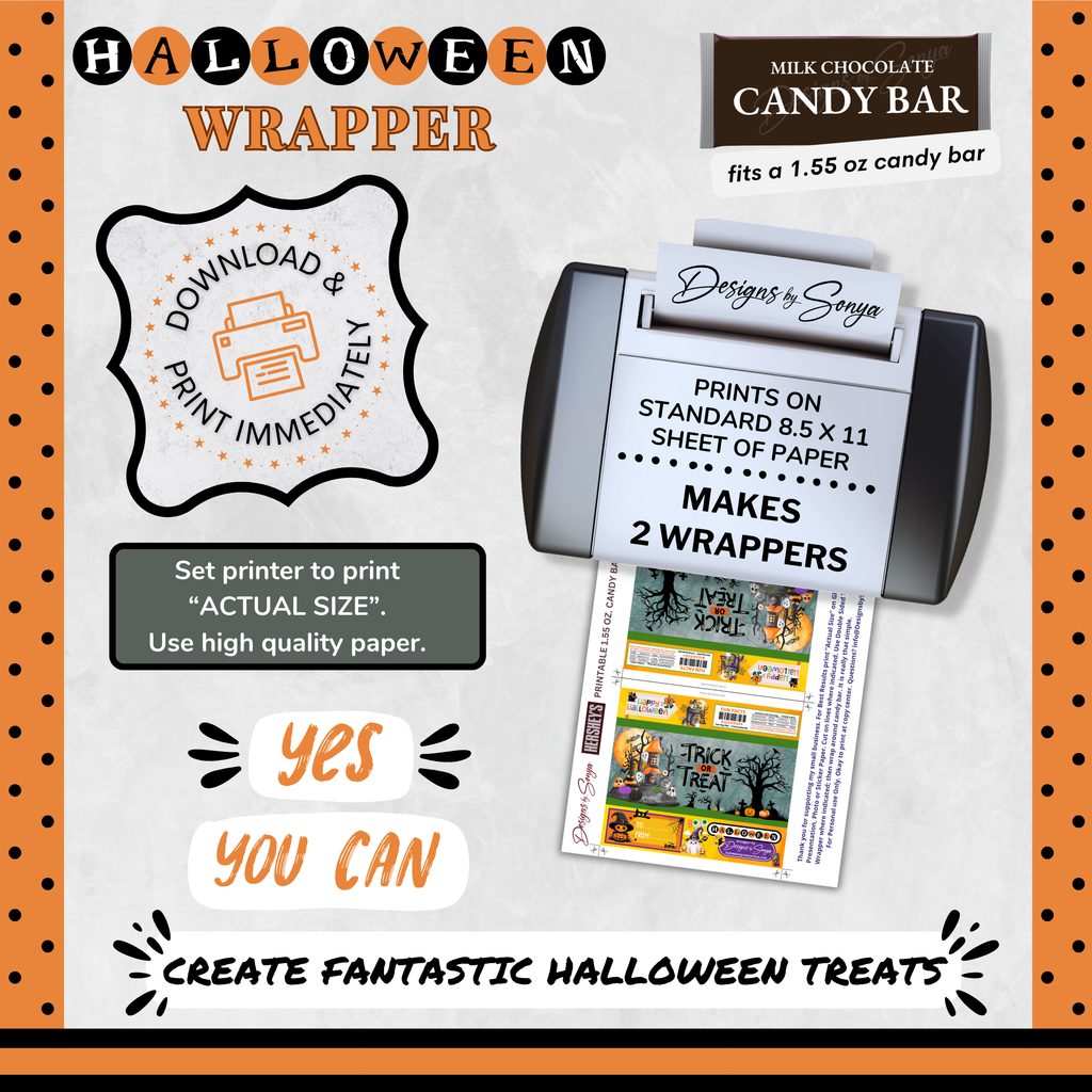 Custom Halloween Digital Candy Bar Wrapper | Printable Candy Bar Covers | Instant Download for Trick-or-Treat Party Favors | Fits 1.55 oz Hershey's Chocolate Bar