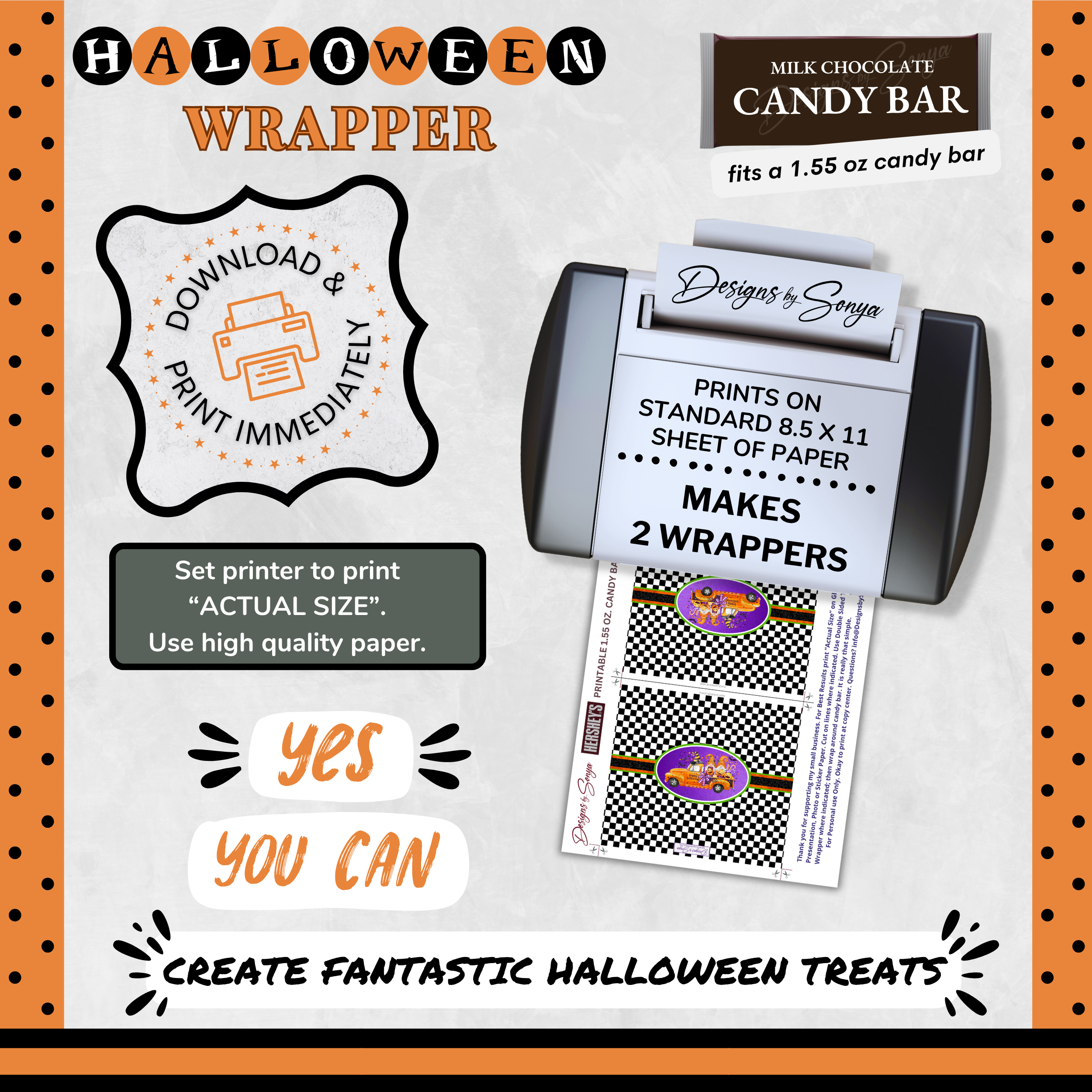Custom Halloween Digital Candy Bar Wrapper | Printable Candy Bar Covers | Instant Download for Trick-or-Treat Party Favors | Fits 1.55 oz Hershey's Chocolate Bar