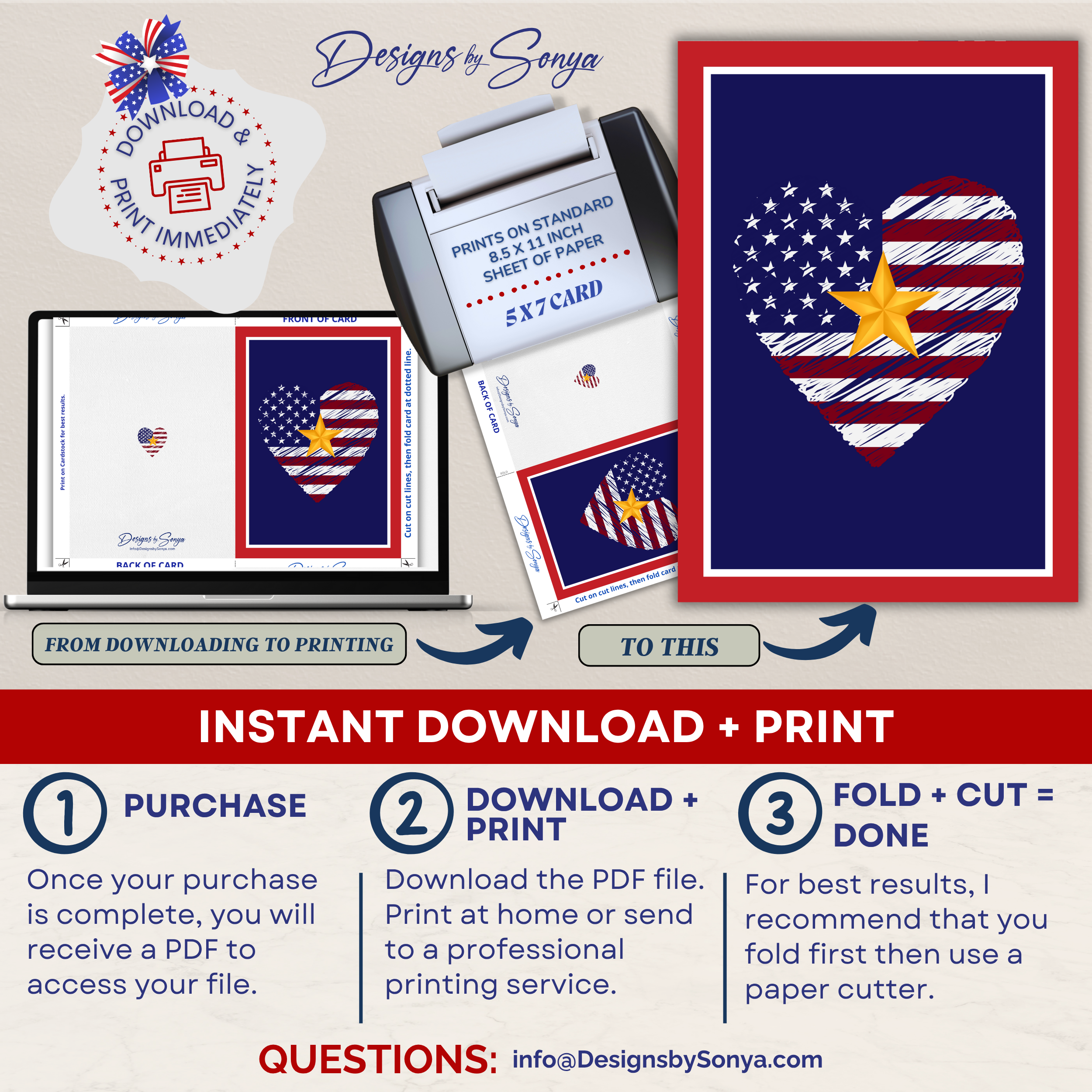 Gold Star Day Heart Flag Greeting Card, Printable Patriotic Sympathy Card, 5x7 Memorial Tribute, Military Grief Support, Instant Download