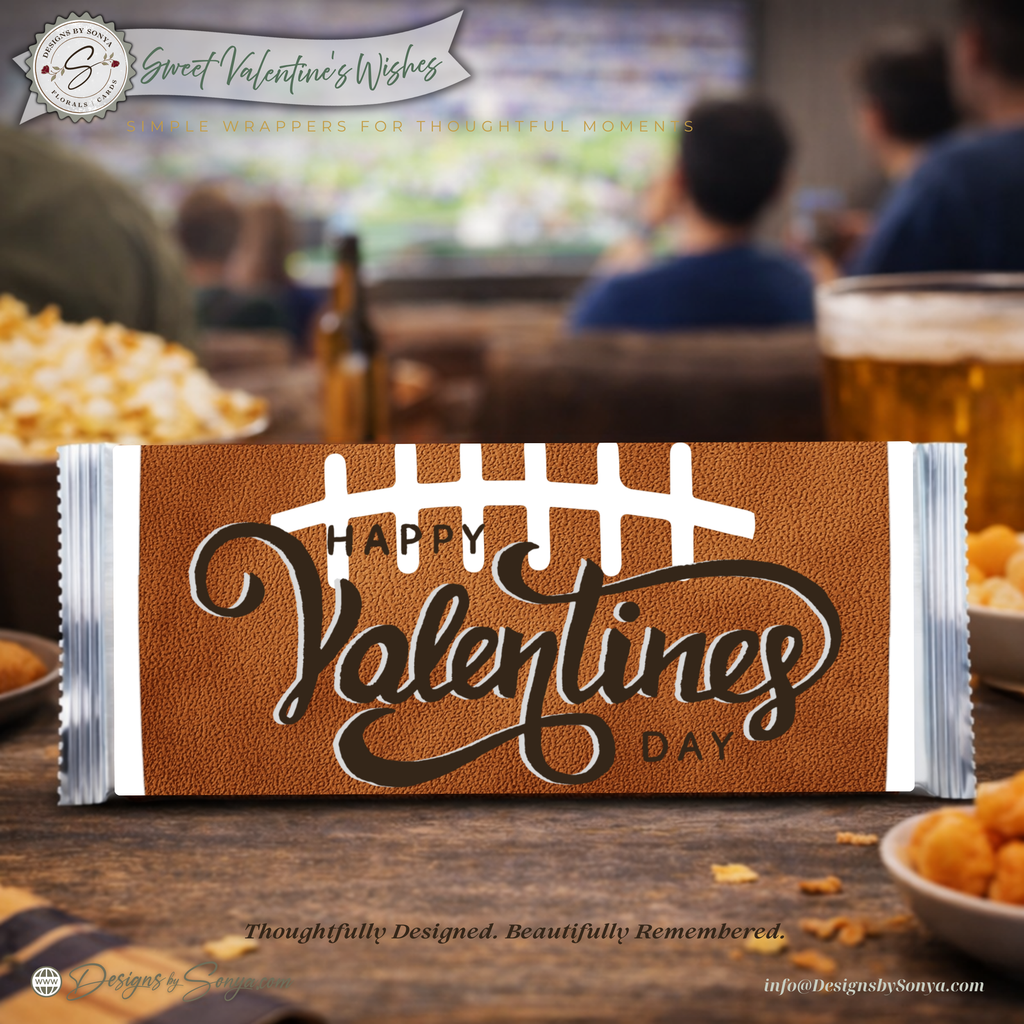 Football Valentine Candy Bar Wrapper Printable – Happy Valentine’s Day Chocolate Wrapper for 1.55 oz Candy Bars – Classroom Party Favor Treat