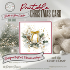 Printable Christmas Card | Gold Bow Ornament with Holly, Pinecones & Winter Florals | Elegant Holiday Card