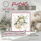Printable Christmas Card | Gold Bow Ornaments with Evergreen & Pinecones | Elegant Holiday Card