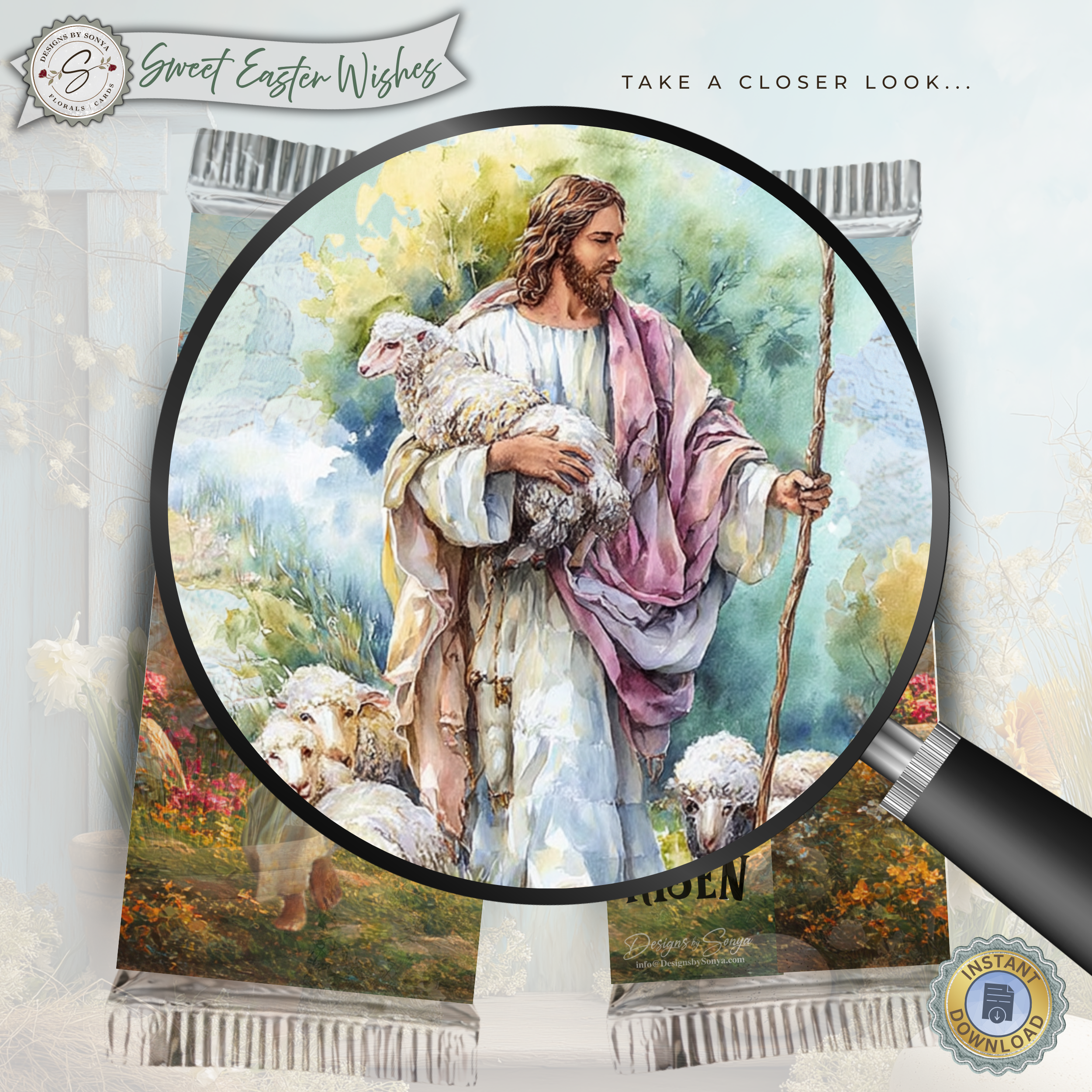 He Is Risen Easter Candy Bar Wrapper Printable – Resurrection Jesus Watercolor Chocolate Wrap for 1.55 oz Bars – Religious Spring Easter Basket Favor