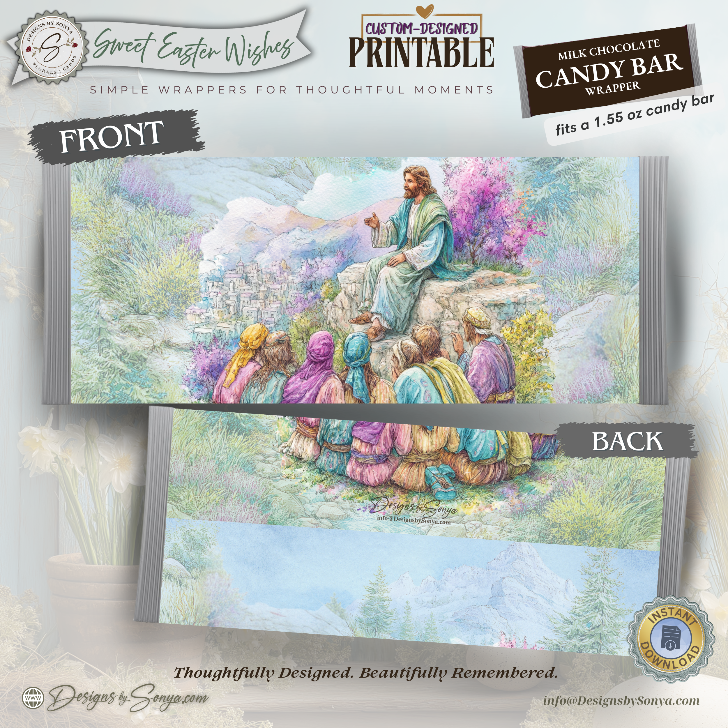 Jesus Teaching Disciples Easter Candy Bar Wrapper Printable – Faith Based Chocolate Wrap for 1.55 oz Bars – Religious Spring Party Favor - Easter Basket