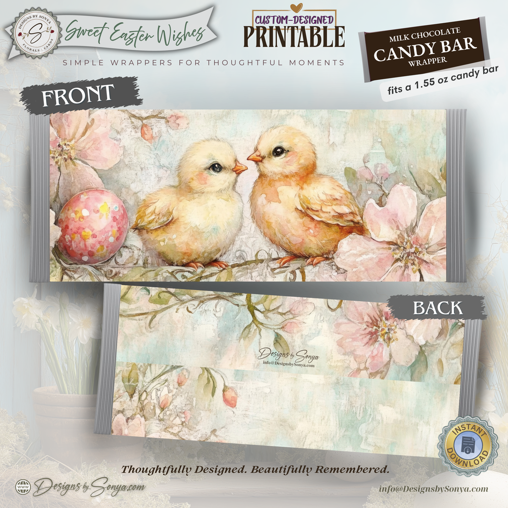 Baby Chick Easter Candy Bar Wrapper Printable – Watercolor Spring Happy Easter Chocolate Sleeve – Classroom, Church Treat Favor