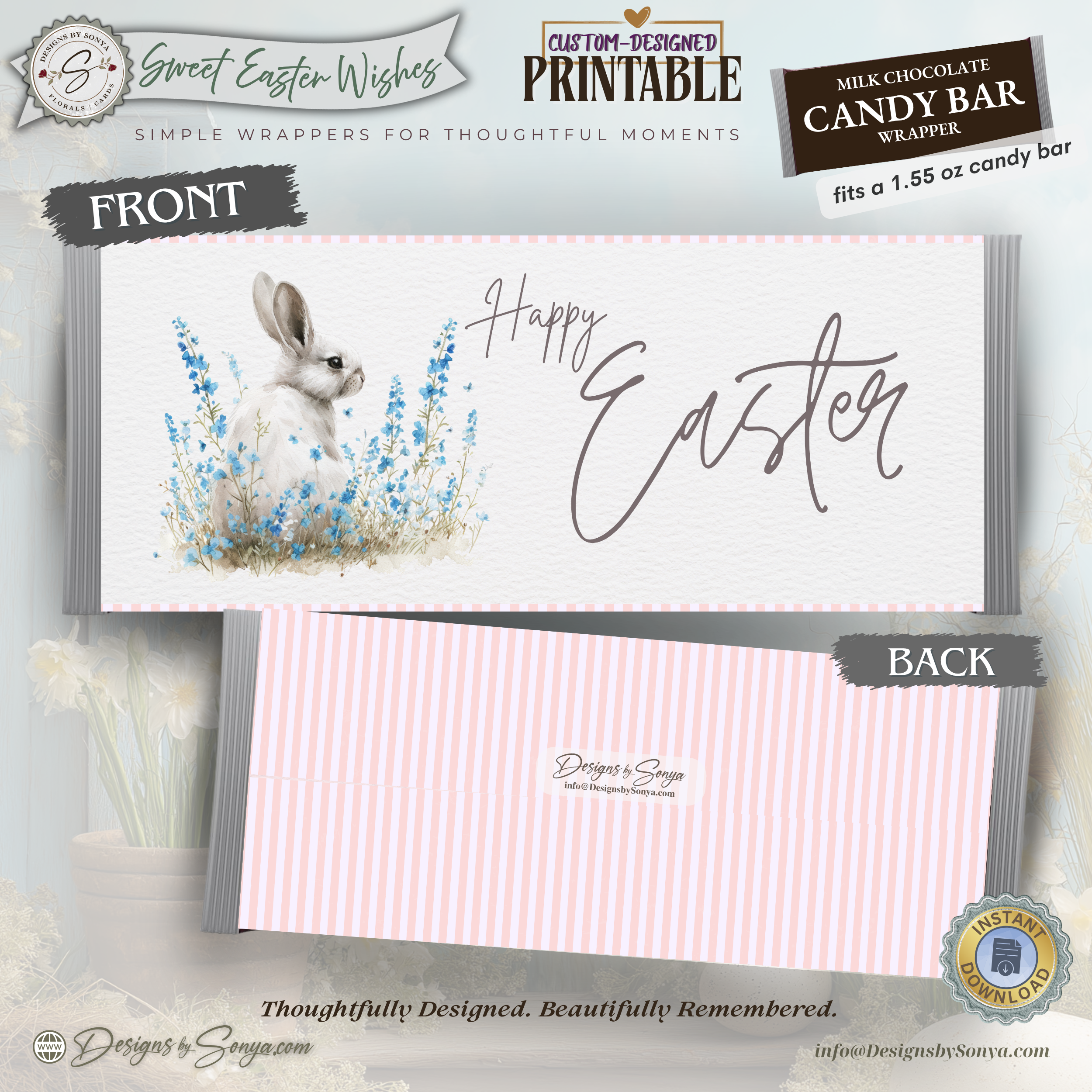 Watercolor Easter Candy Bar Wrapper, Printable Easter Treat Wrapper, Bunny Candy Wrapper, Easter Party Favor, Kids Gift, Classroom Treat - Easter Basket Treat