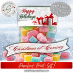 Christmas Is Coming Mockup
Festive candy bag with topper featuring red bow gift design; snowy backdrop with “Christmas is Coming” banner; printable holiday favor packaging.