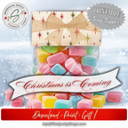 Printable Christmas Candy Bag Topper with Holiday Stars
Retro star and bow printable topper sealing a colorful candy bag, styled with the phrase “Christmas is Coming,” perfect for stocking stuffers or festive DIY gifts.
