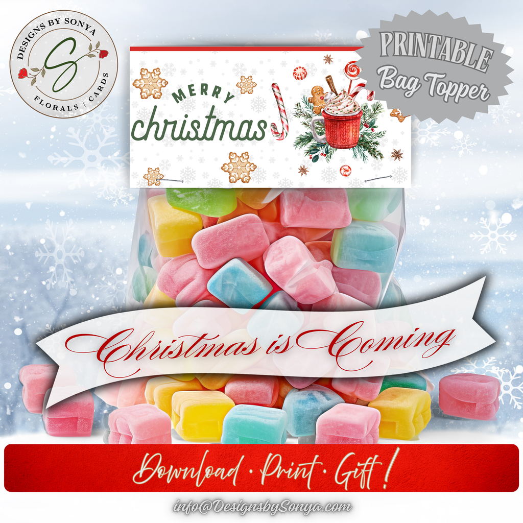 Christmas Is Coming Mockup
Festive candy bag styled with hot cocoa topper; snowy backdrop with “Christmas is Coming” banner for seasonal inspiration.