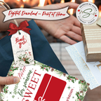 Snow Much Gift Card Holder in Use
Christmas gift card holder shown in use with holiday bag and wrapped presents. Printable Snow Much design perfect for teacher and coworker gifts.