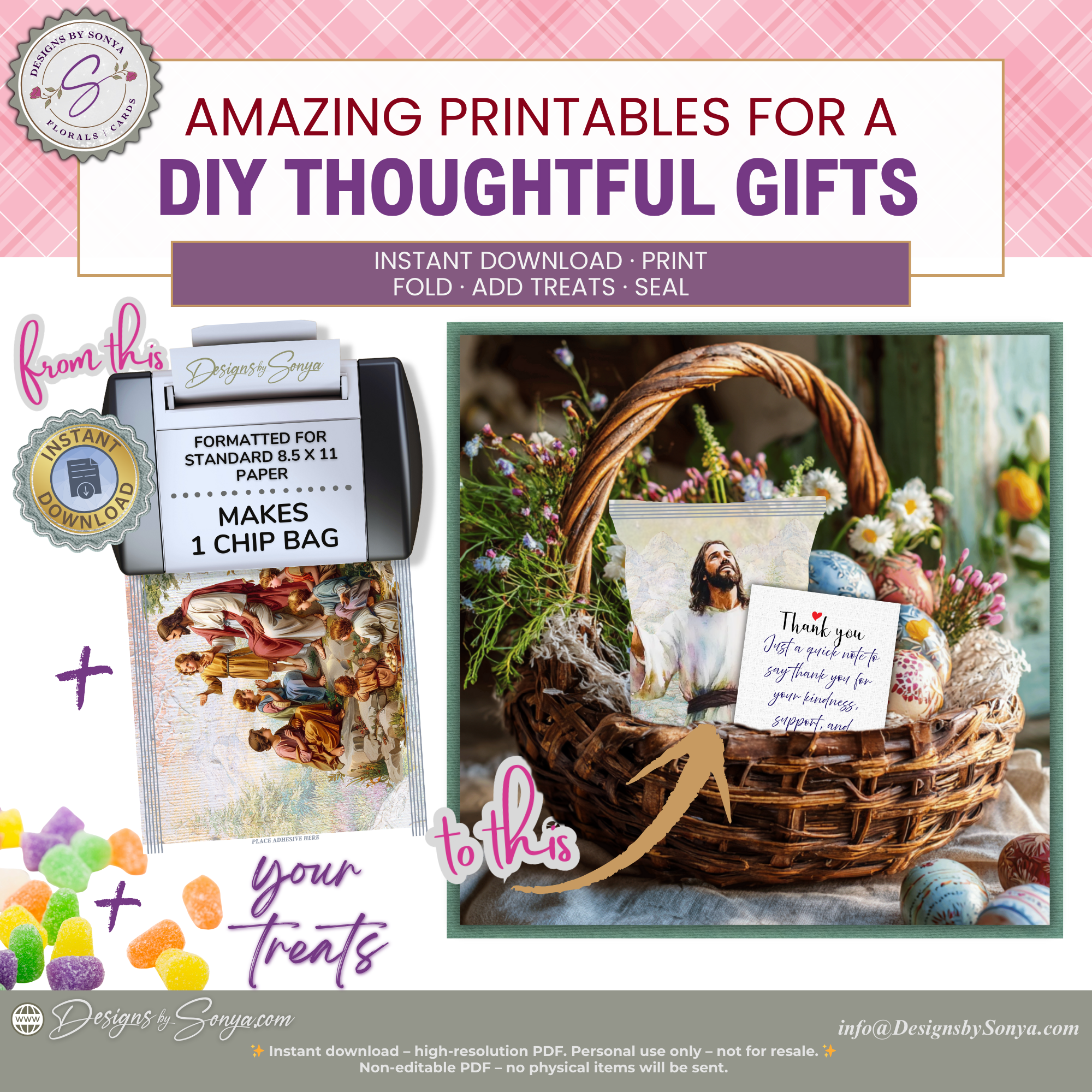 Risen Jesus Printable Chip Bag Wrapper – Christian Easter Basket Treat, Faith Gift Party Favor, Religious Snack Wrap