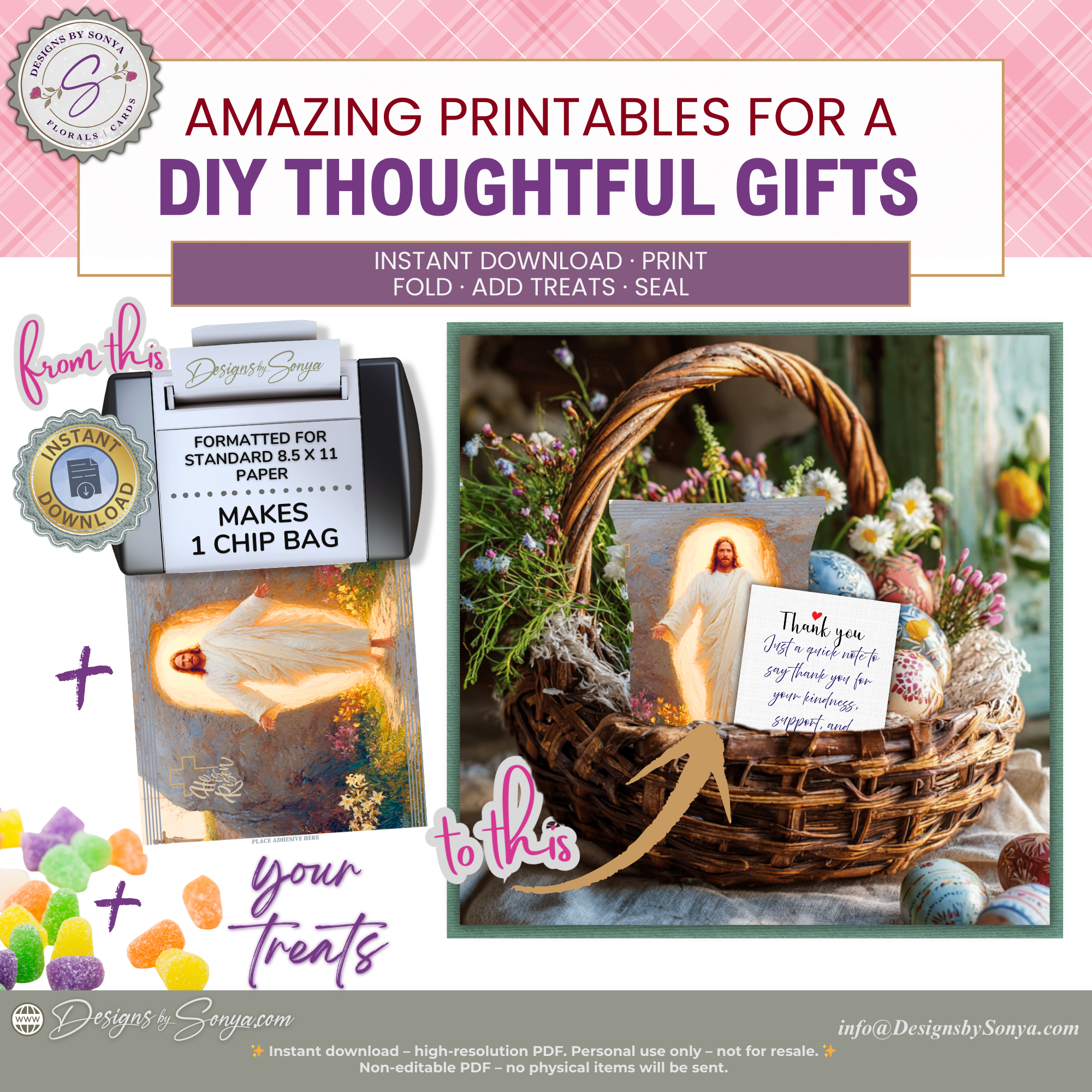 Resurrection Jesus, He Is Risen Printable Chip Bag Wrapper – Christian Easter Basket Treat, Resurrection Faith Gift, Religious Church Party Favor