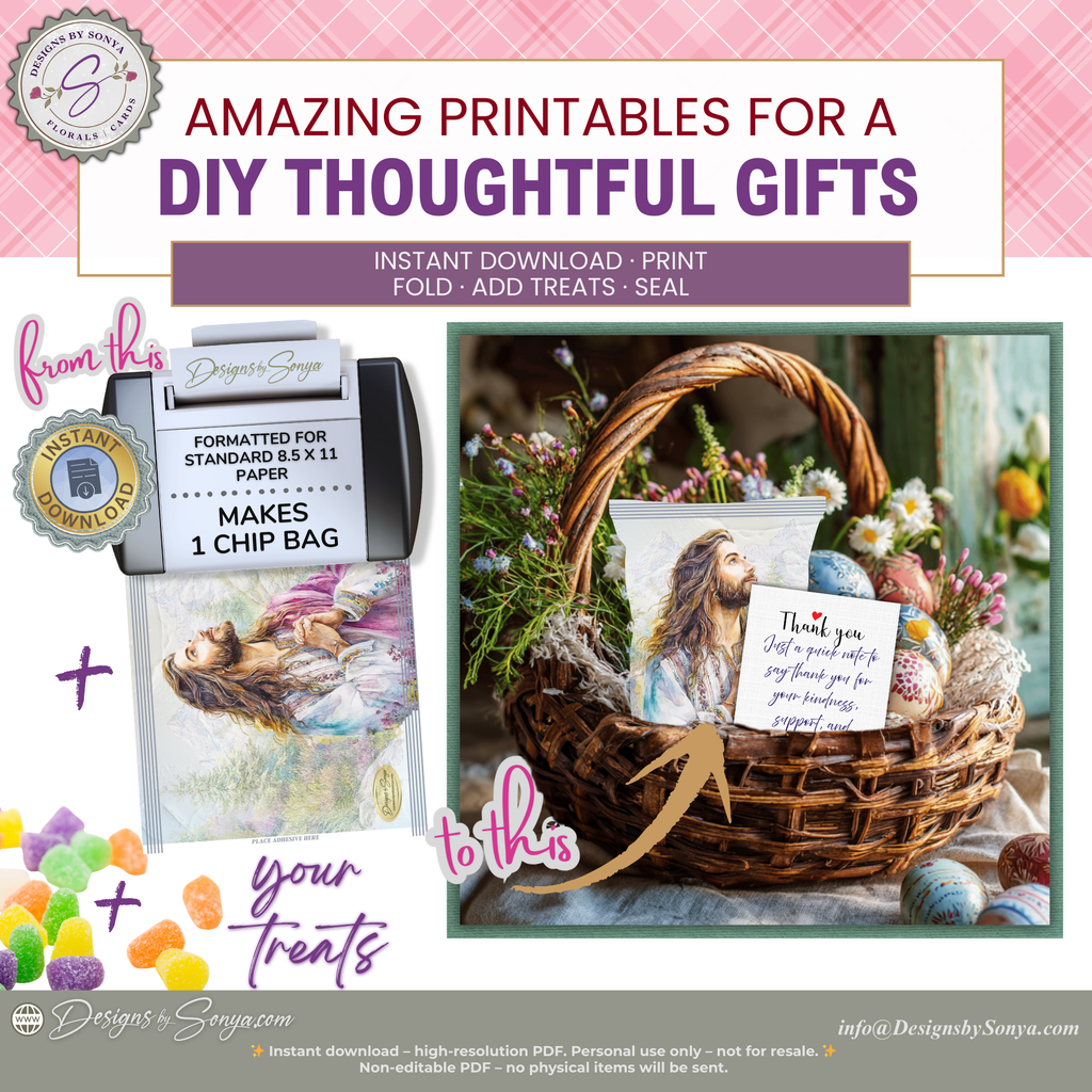 Jesus Prayer Printable Chip Bag Wrapper – Christian Easter Basket Treat, Faith Gift Party Favor, Religious Snack Wrap