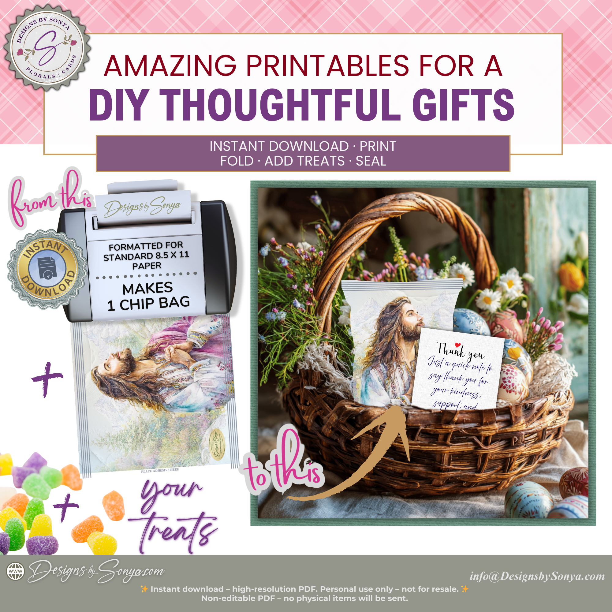 Jesus Prayer Printable Chip Bag Wrapper – Christian Easter Basket Treat, Faith Gift Party Favor, Religious Snack Wrap