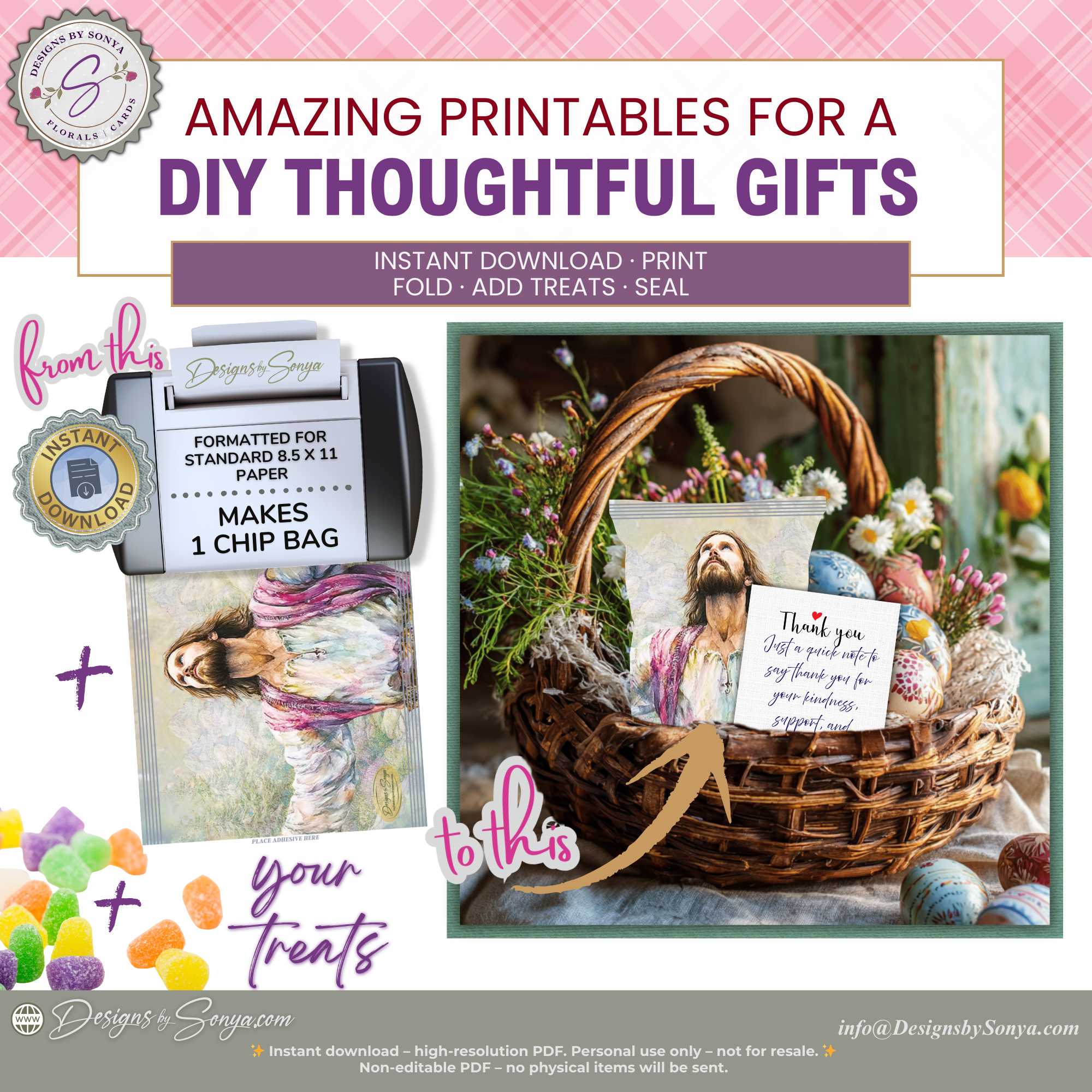 Jesus Looking Up Printable Chip Bag Wrapper – Christian Easter Basket Treat, Faith Gift Party Favor, Religious Snack Wrap