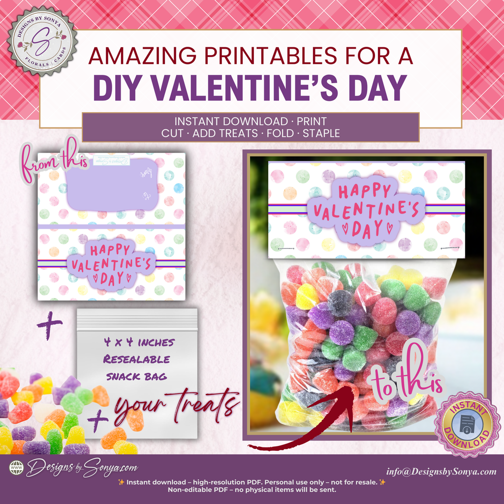 Printable Valentine’s Day Treat Bag Topper – Cute Pastel Heart Design – DIY Classroom Candy Bag Label for Kids, Teachers & Party Favors