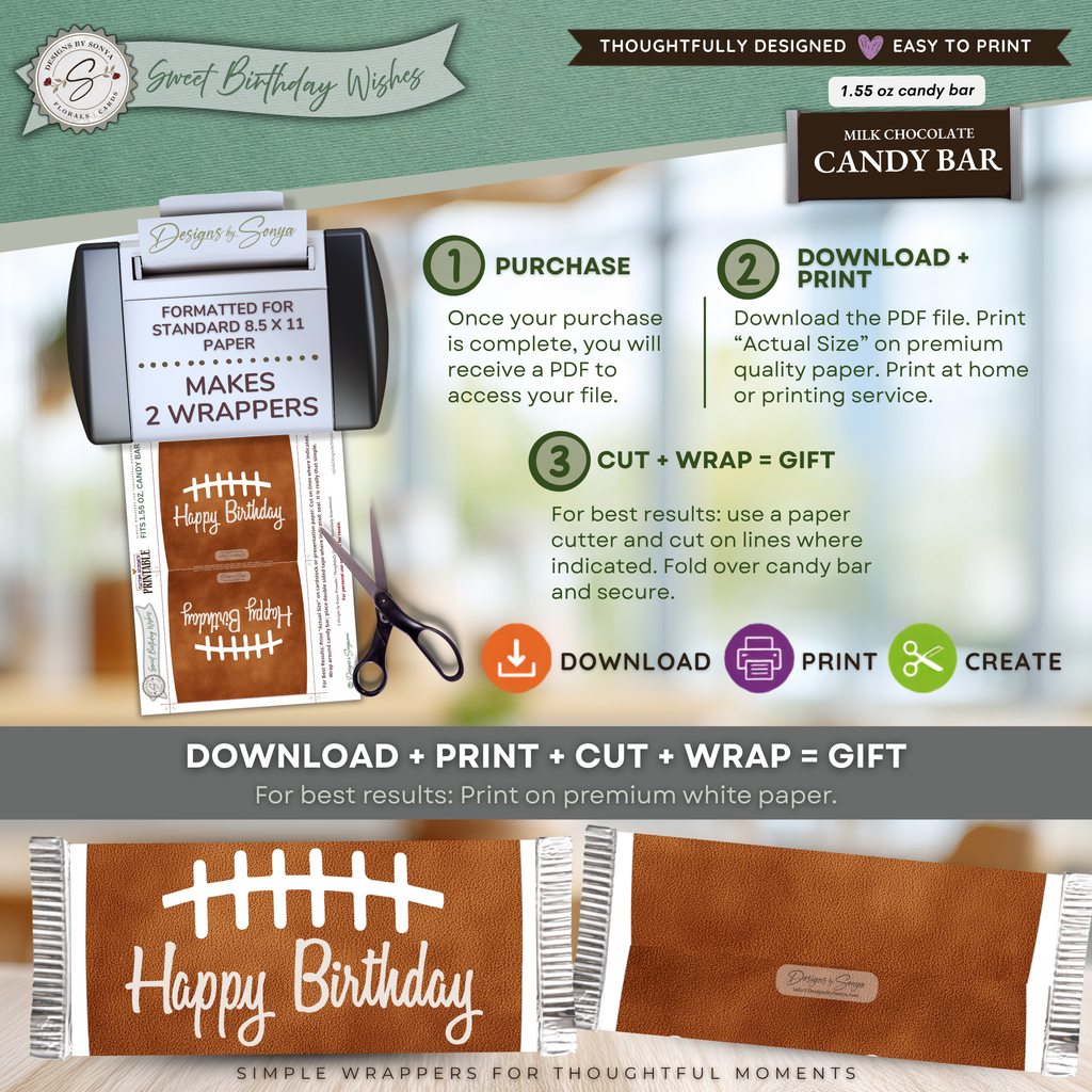 Football Birthday Candy Bar Wrapper Printable | 1.55 oz Chocolate Bar