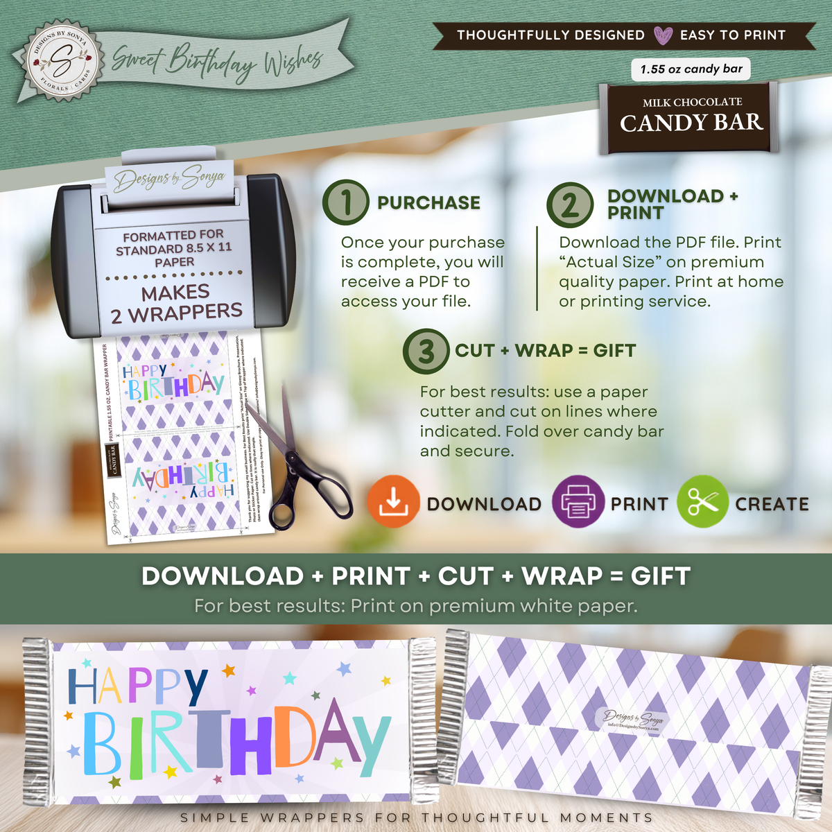 Happy Birthday Candy Bar Wrapper | Printable Birthday Party Favor | 1.55 oz Chocolate Bar