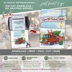 Engine 37 Printable Firetruck Christmas Card • Santa on Firetruck Holiday Greeting • Festive Wreath Scene • A2 (5.5"x4.25") • Instant Download DIY