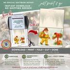 Printable Firefighter Santa Christmas Card, A2 (5.5”x4.25”), Fireman Holiday Greeting, First Responder Gift, Watercolor Art, Mailbox Scene
