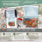 Fireman Santa Printable Christmas Card • A2 (5.5”x4.25”) • Watercolor Firetruck Scene with Kids, Gifts & Holiday Cheer