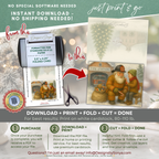 Fireman Santa Printable Christmas Card • A2 (5.5”x4.25”) • Fire Station Scene with Child & Candy Cane, Watercolor Holiday Art