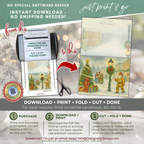 Printable Fireman Santa Christmas Card, Firefighter Holiday Greeting, A2 (5.5”x4.25”), First Responder Gift, Vintage Christmas Street Scene