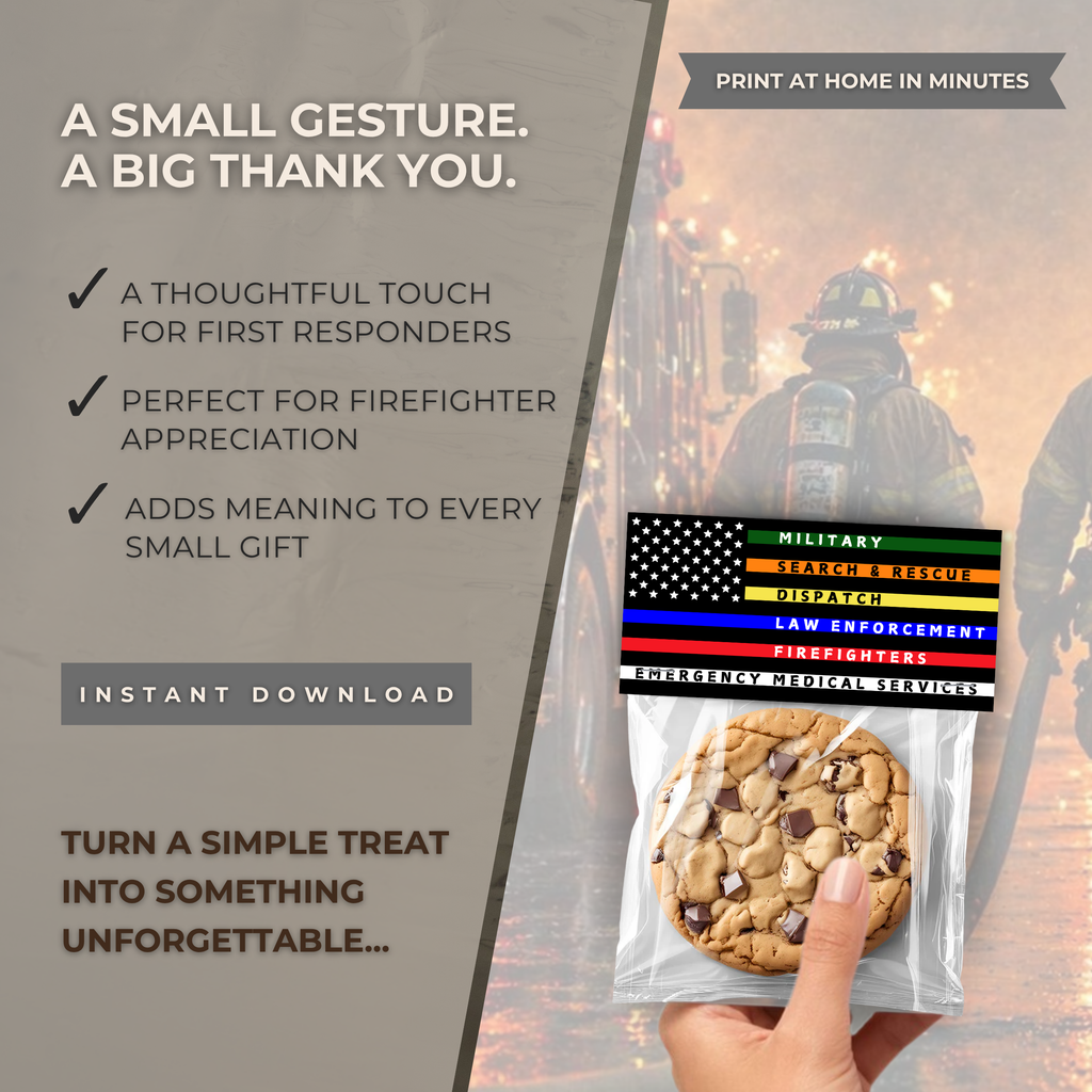 First Responder Flag Thank You Treat Bag Topper | Military, Firefighter, EMS, Police, Dispatch | Printable Appreciation Gift