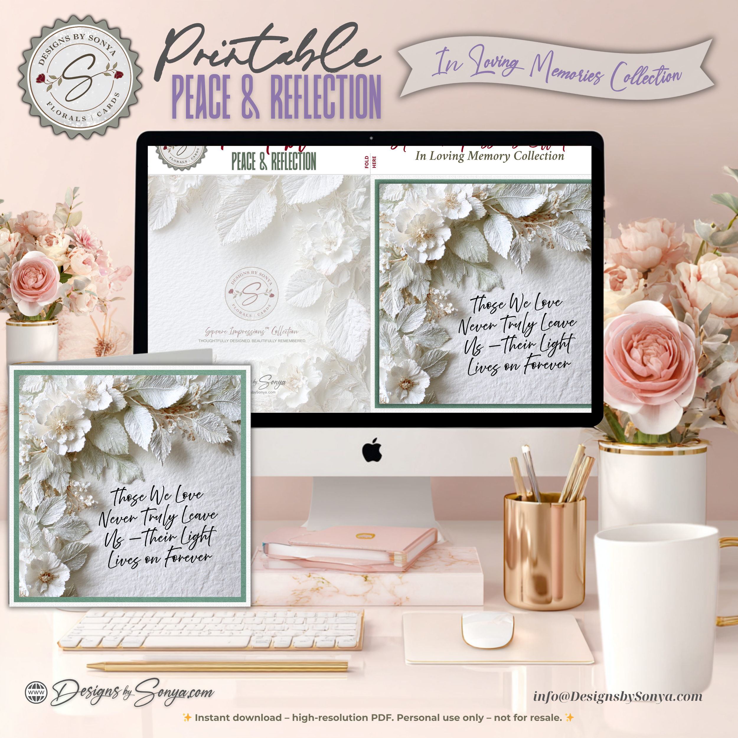 Printable Sympathy Card • In Loving Memory • Square Format 5.5” Card • Bonus Envelope Liner • Custom Message Insert • Instant Download PDF