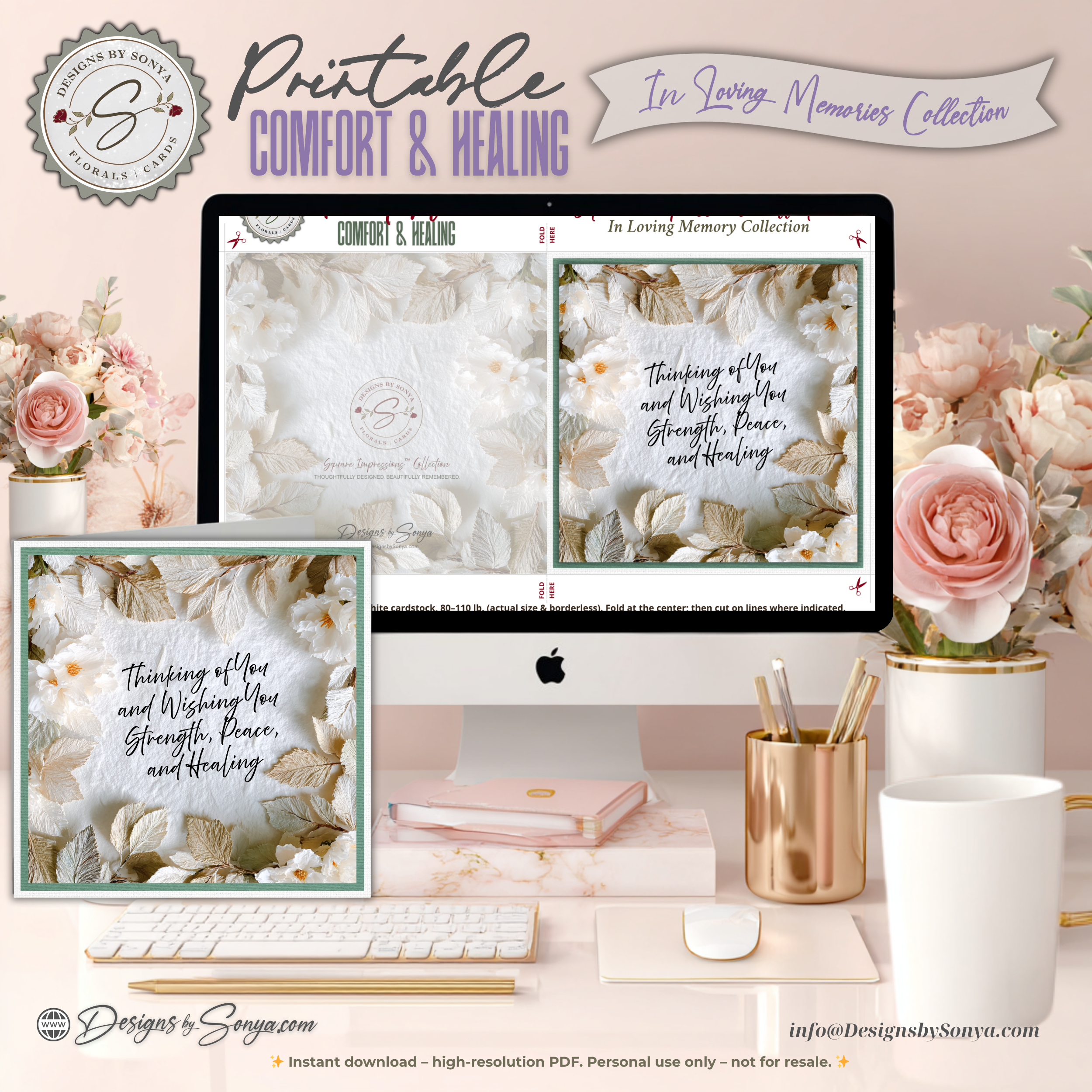 Printable Sympathy Card – Comfort & Healing Square Card, Instant Download, Thinking of You, Grief Support, Memorial Encouragement, Bereavement Note