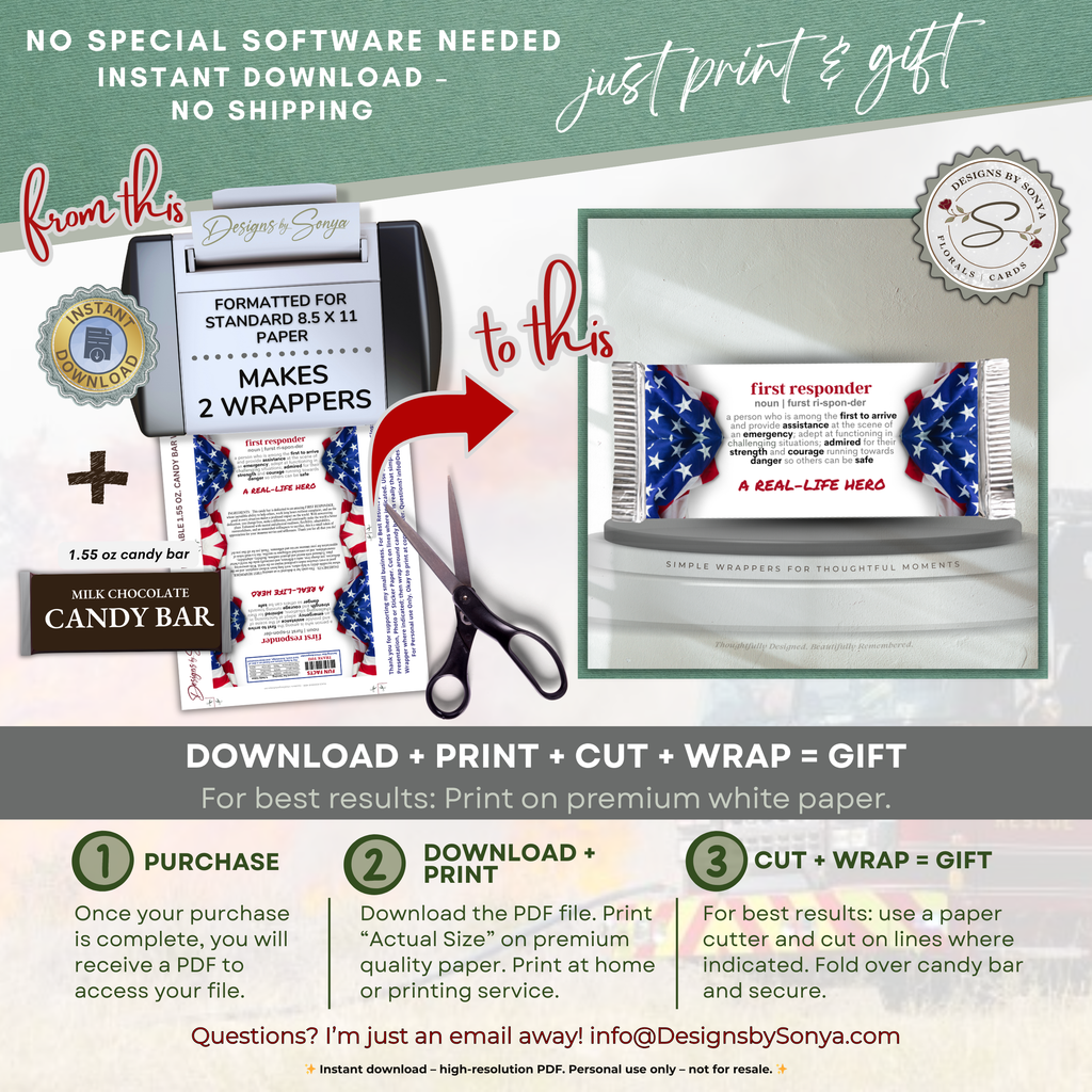 First Responder Candy Bar Wrapper Printable Thank You Gift – 1.55 oz Chocolate Wrapper, Appreciation Favor, Instant Download
