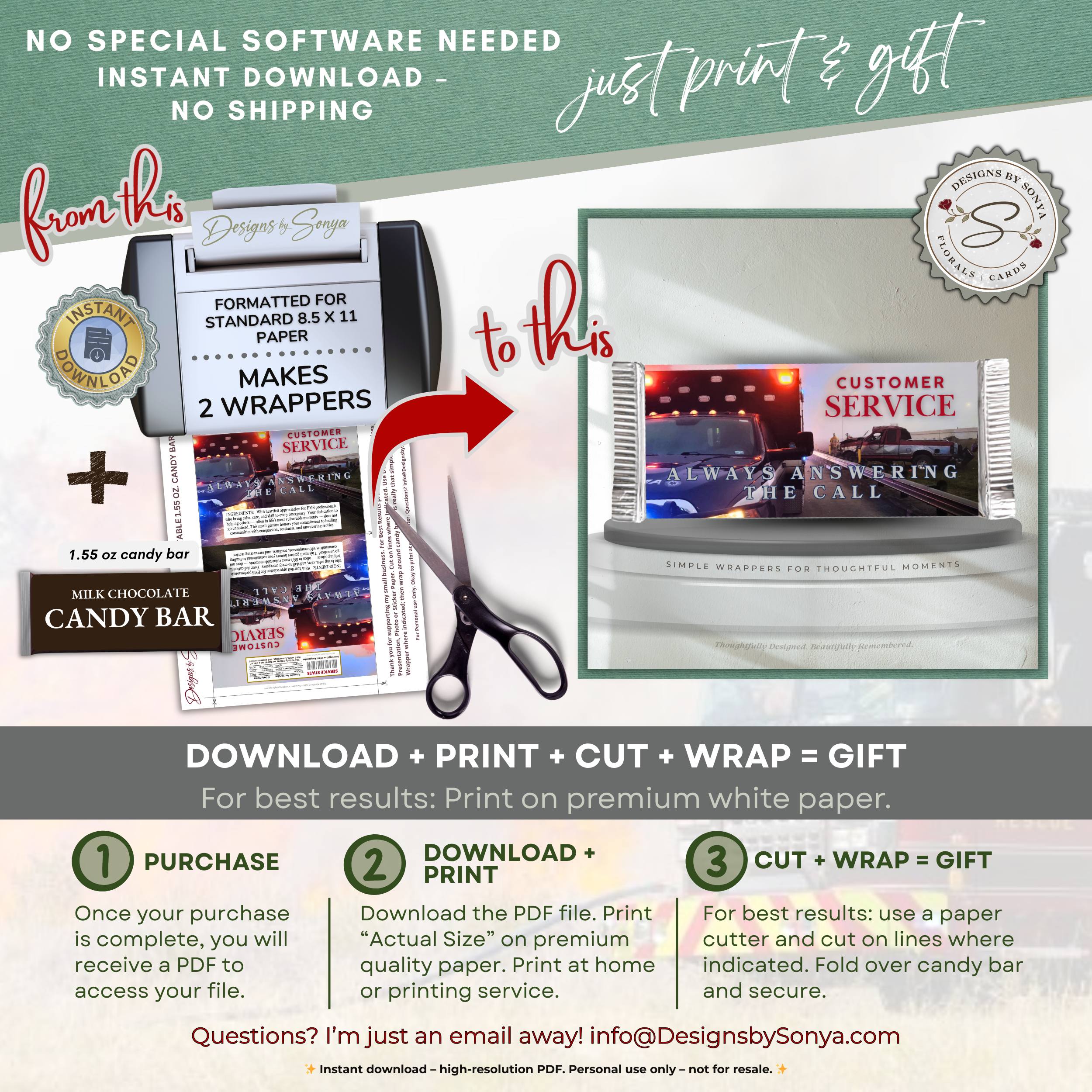 EMS Candy Bar Wrapper Printable – Always Answering the Call – EMT Thank You Favor – Emergency Medical Appreciation Gift – 1.55 oz Chocolate Bar