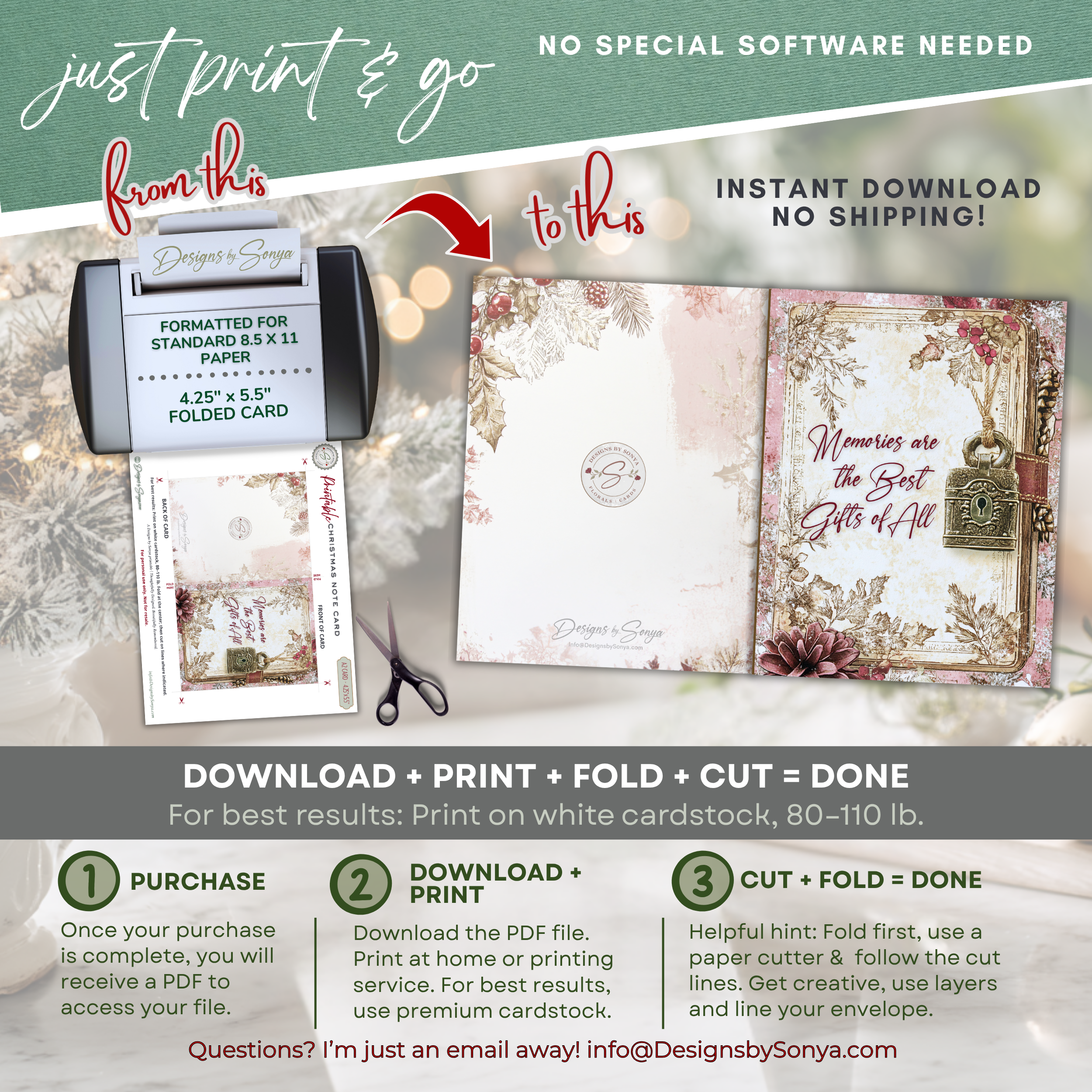 Printable Christmas Note Card • Sentimental Vintage Holiday Greeting • A2 (4.25" x 5.5") Memory Keepsake • Rustic Winter Pine Design PDF Stationery