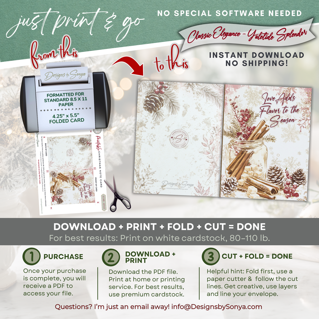 Flavor of the Season Printable Card • A2 (4.25" x 5.5") Folded Holiday Greeting Note Card • Cozy Cinnamon & Berry Design • Christmas Stationery