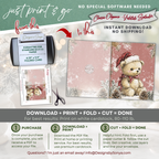 Christmas Teddy Bear Printable Card • A2 (4.25" x 5.5") Folded Holiday Greeting Note Card • Winter Woodland Design • Christmas Stationery