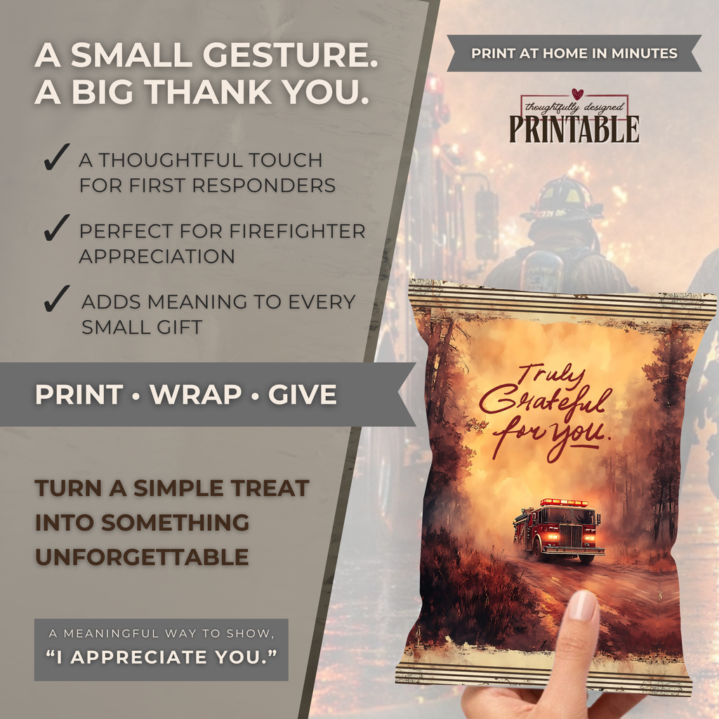 Firefighter Appreciation Hidden Treasures Wrapper | Printable Fire Department Thank You Gift | First Responder Treat Wrapper