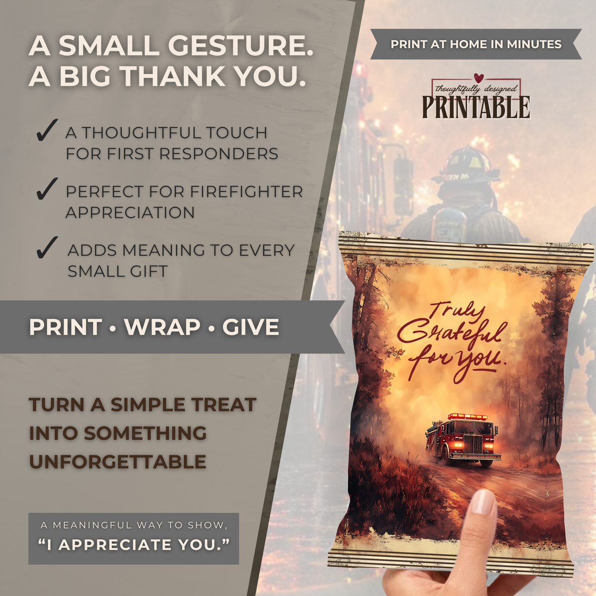 Firefighter Appreciation Hidden Treasures Wrapper | Printable Fire Department Thank You Gift | First Responder Treat Wrapper