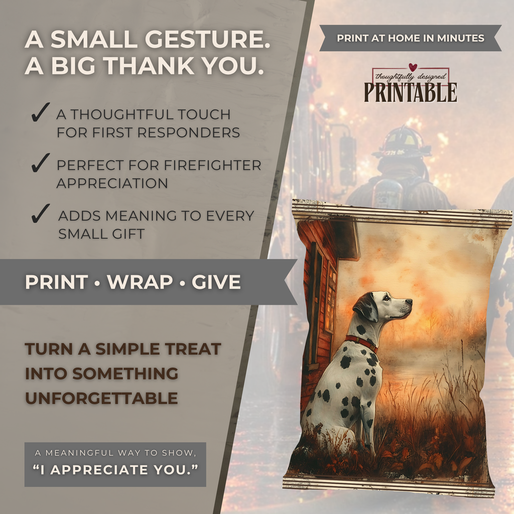 Dalmatian Firefighter Appreciation Treat Wrapper | Printable Firehouse Thank You Gift | First Responder Hidden Treasures