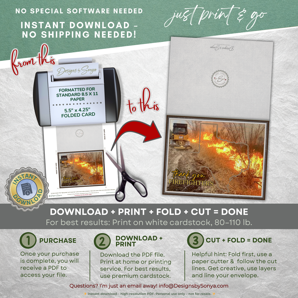 Texas Wildfire Thank You Card Printable for Firefighters and First Responders
